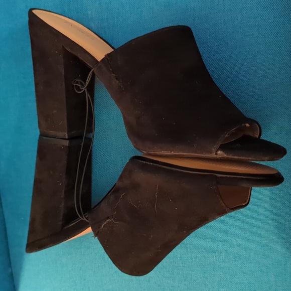 EXPRESS black suede like open toe dressy high heel style sandals - Picture 6 of 8